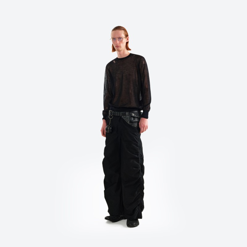 Sicbug‑series Stripe Drop-stitch Crew Neck Knit Top